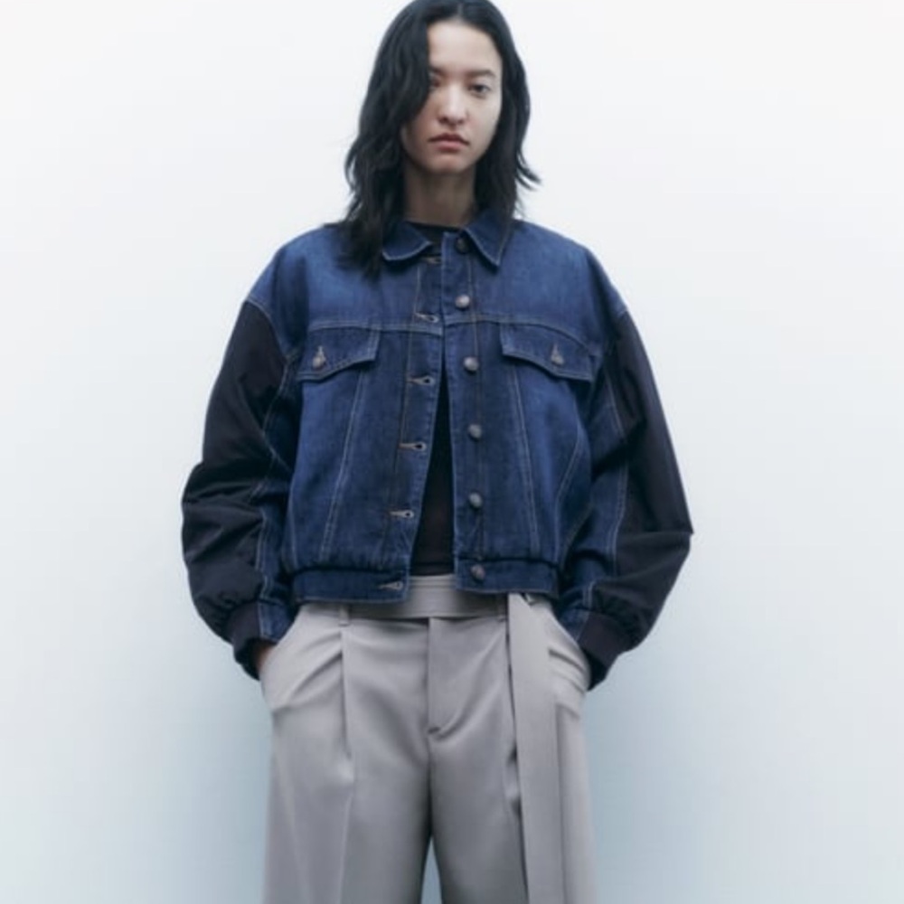 ZARA Contrasting Denim Bomber Jacket